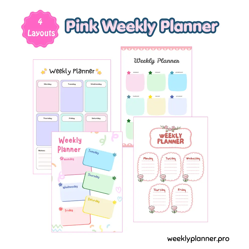 Pink Weekly Planner Printable PDF | Weekly To-Do List
